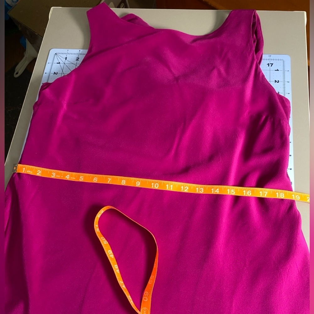 Silk Evan Picone Cocktail Dress Fuchsia Pink Drape Back Layered Skirt Sz 14 VTG - Picture 15 of 16